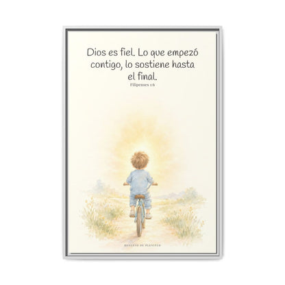 Dios es fiel y no deja a medias lo que promete | Cuadro bíblico para el hogar | Filipenses 1:6 — 24×36 pulgadas, marco blanco, vista frontal