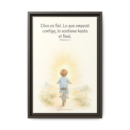 Dios es fiel y no deja a medias lo que promete | Cuadro bíblico para el hogar | Filipenses 1:6 — 12×18 pulgadas, marco espresso, vista frontal