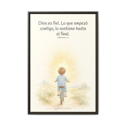 Dios es fiel y no deja a medias lo que promete | Cuadro bíblico para el hogar | Filipenses 1:6 — 24×36 pulgadas, marco espresso, vista frontal