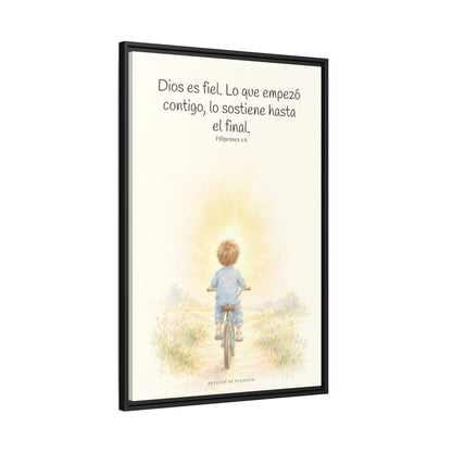 Dios es fiel y no deja a medias lo que promete | Cuadro bíblico para el hogar | Filipenses 1:6 — 24×36 pulgadas, marco negro, vista lateral del marco flotante