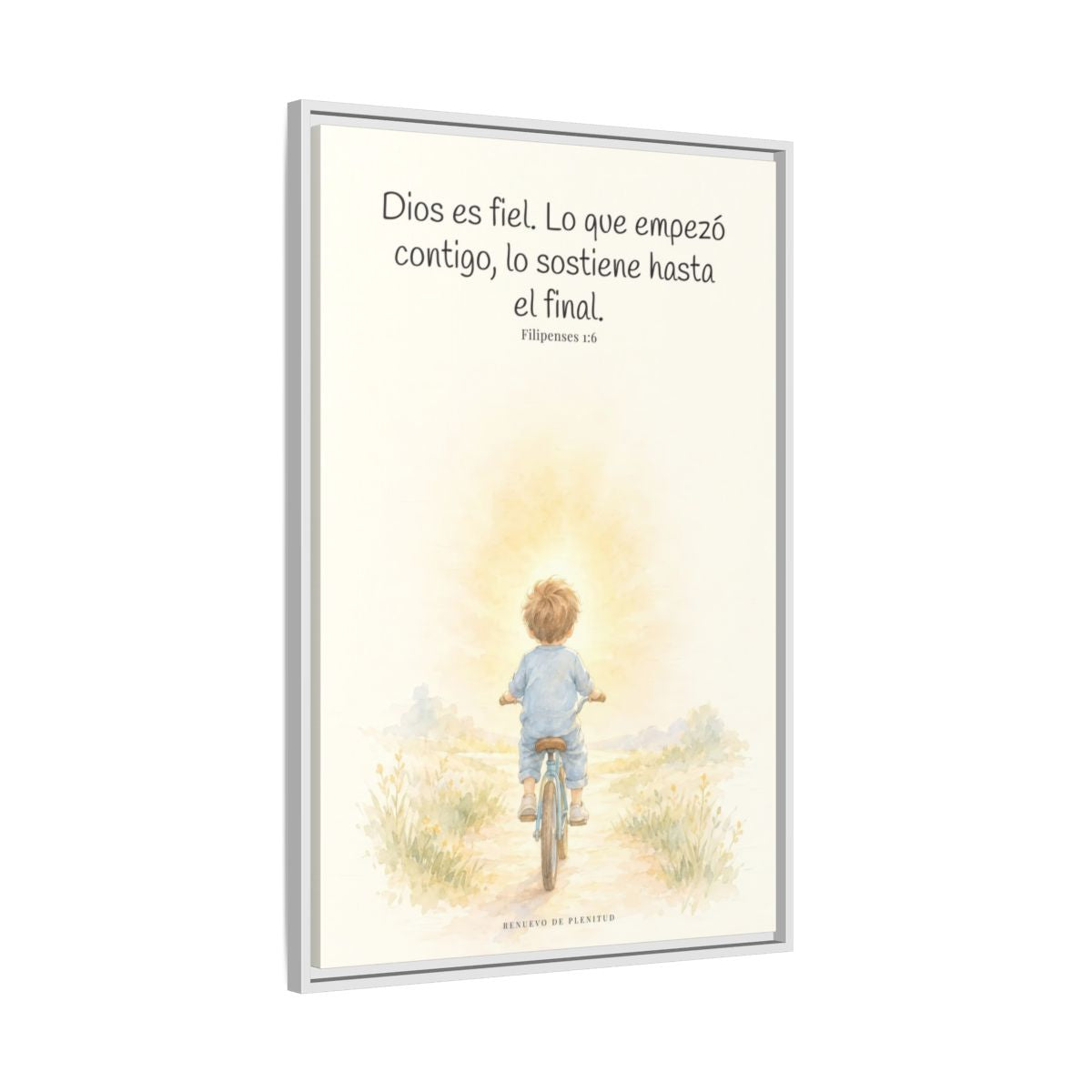 Dios es fiel y no deja a medias lo que promete | Cuadro bíblico para el hogar | Filipenses 1:6 — 24×36 pulgadas, marco blanco, vista lateral del marco flotante