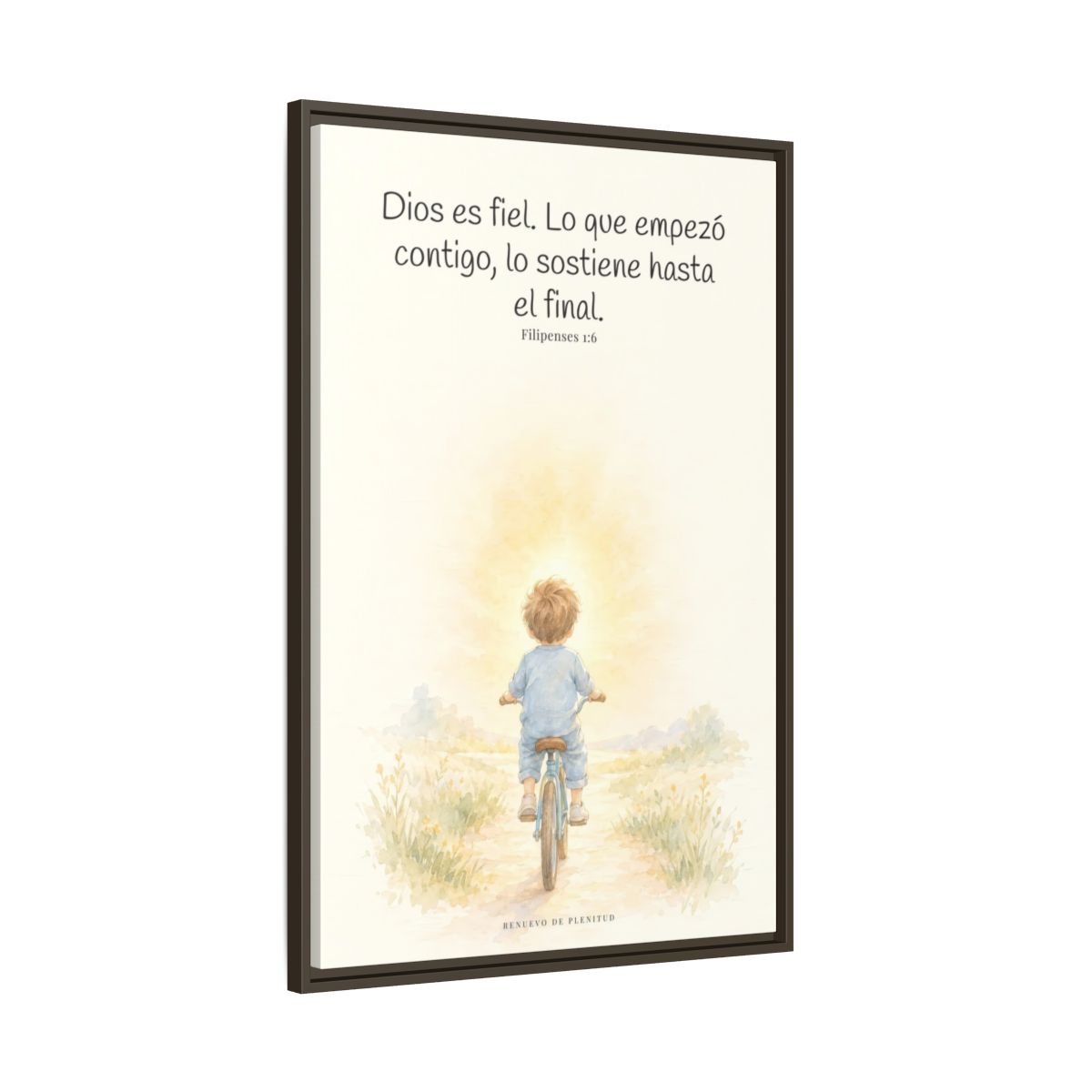Dios es fiel y no deja a medias lo que promete | Cuadro bíblico para el hogar | Filipenses 1:6 — 24×36 pulgadas, marco espresso, vista lateral del marco flotante