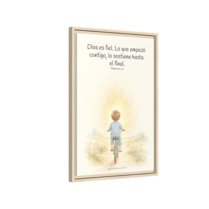 Dios es fiel y no deja a medias lo que promete | Cuadro bíblico para el hogar | Filipenses 1:6 — 16×24 pulgadas, marco natural, vista lateral del marco flotante