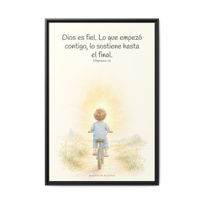 Dios es fiel y no deja a medias lo que promete | Cuadro bíblico para el hogar | Filipenses 1:6 — 24×36 pulgadas, marco negro, vista frontal