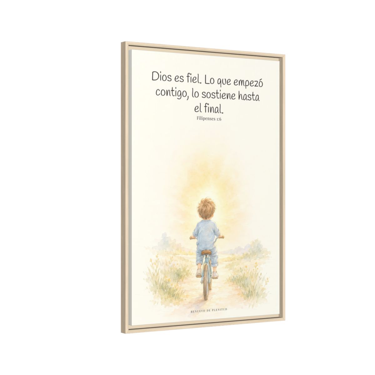 Dios es fiel y no deja a medias lo que promete | Cuadro bíblico para el hogar | Filipenses 1:6 — 24×36 pulgadas, marco natural, vista lateral del marco flotante