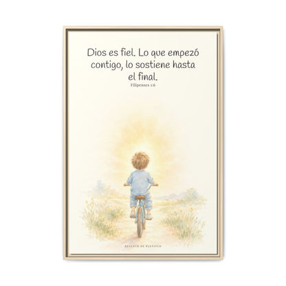 Dios es fiel y no deja a medias lo que promete | Cuadro bíblico para el hogar | Filipenses 1:6 — 24×36 pulgadas, marco natural, vista frontal