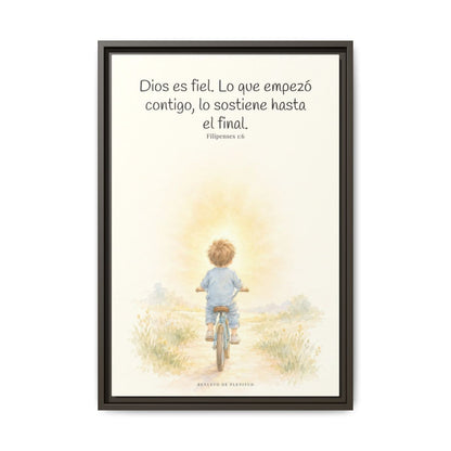 Dios es fiel y no deja a medias lo que promete | Cuadro bíblico para el hogar | Filipenses 1:6 — 16×24 pulgadas, marco espresso, vista frontal