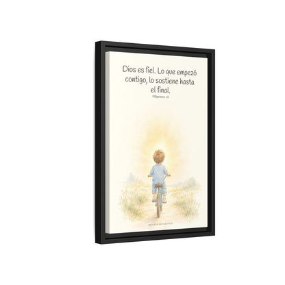Dios es fiel y no deja a medias lo que promete | Cuadro bíblico para el hogar | Filipenses 1:6 — 12×18 pulgadas, marco negro, vista lateral del marco flotante