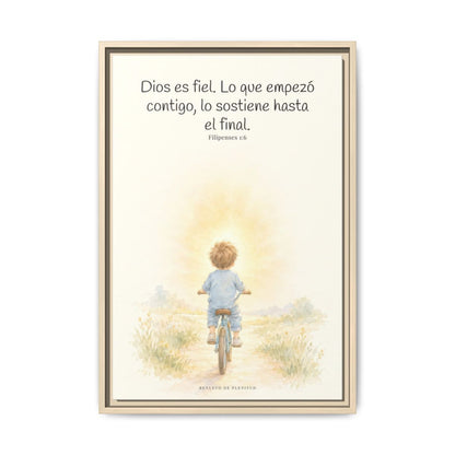 Dios es fiel y no deja a medias lo que promete | Cuadro bíblico para el hogar | Filipenses 1:6 — 16×24 pulgadas, marco natural, vista frontal