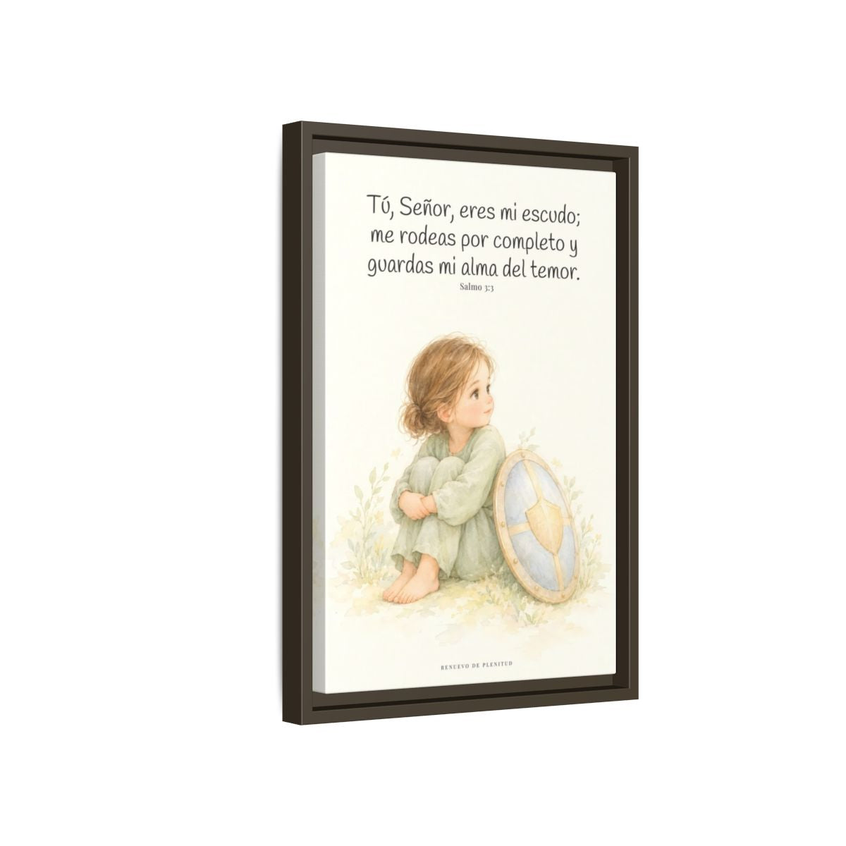 Dios es mi escudo alrededor — Lienzo Cristiano Enmarcado | Salmo 3:3 — 12×18 pulgadas, marco espresso, vista lateral del marco flotante