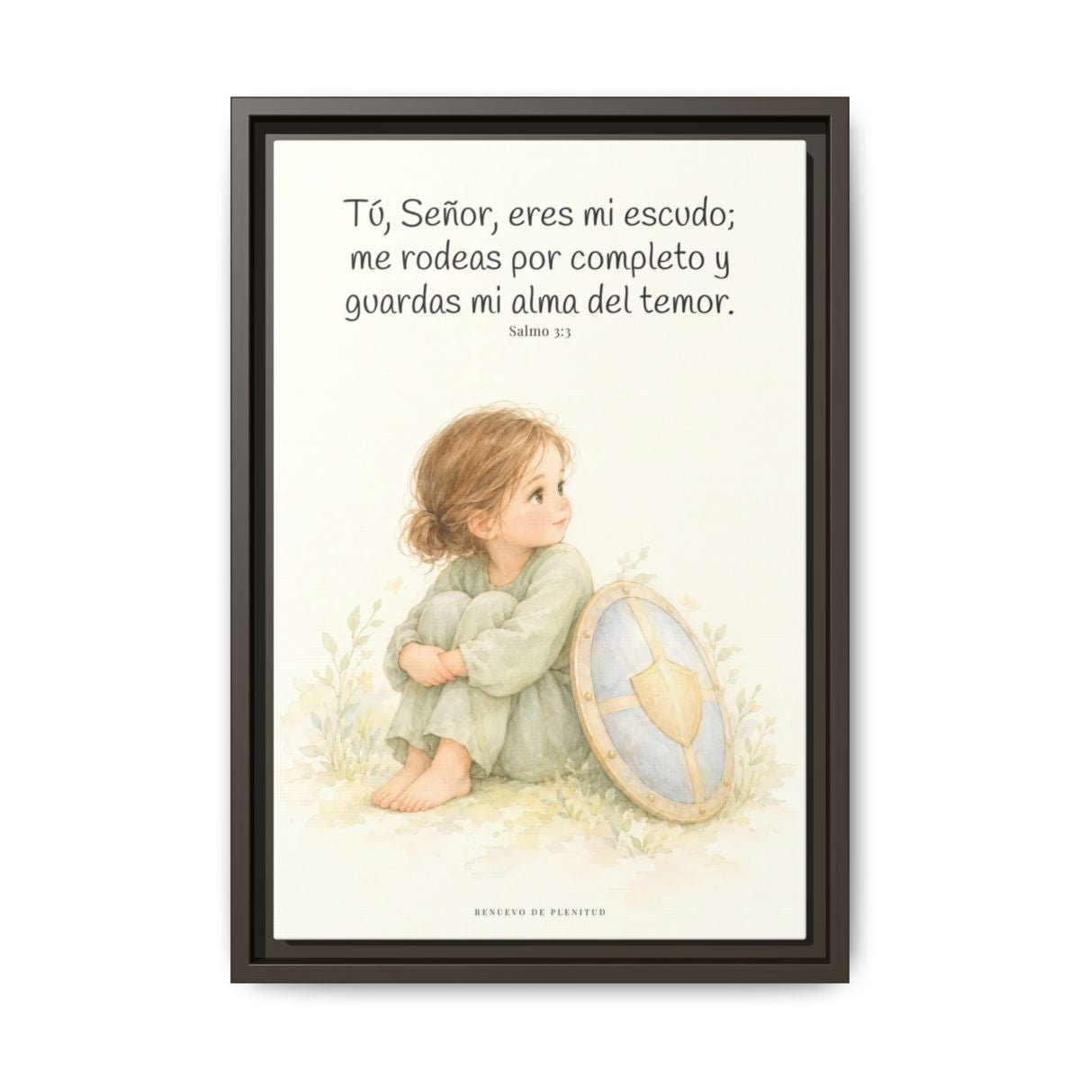 Dios es mi escudo alrededor — Lienzo Cristiano Enmarcado | Salmo 3:3 — 12×18 pulgadas, marco espresso, vista frontal