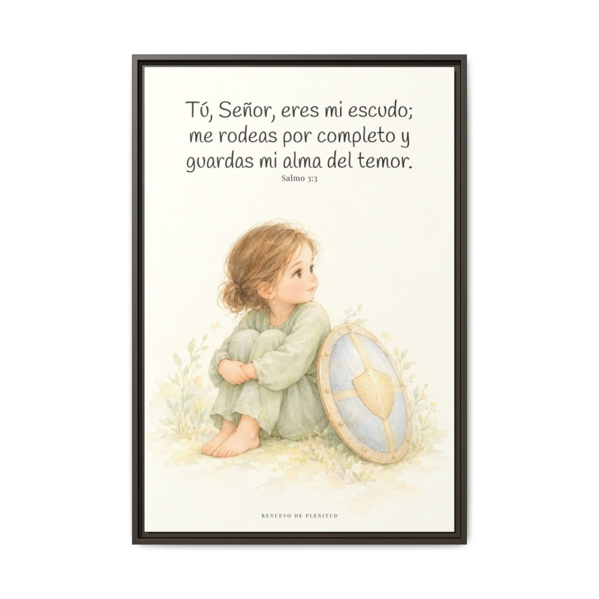 Dios es mi escudo alrededor — Lienzo Cristiano Enmarcado | Salmo 3:3 — 24×36 pulgadas, marco espresso, vista frontal