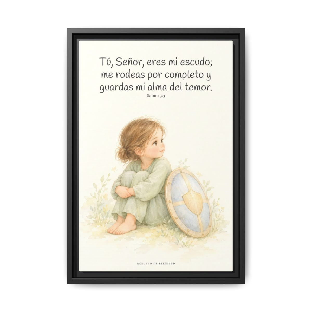 Dios es mi escudo alrededor — Lienzo Cristiano Enmarcado | Salmo 3:3 — 12×18 pulgadas, marco negro, vista frontal