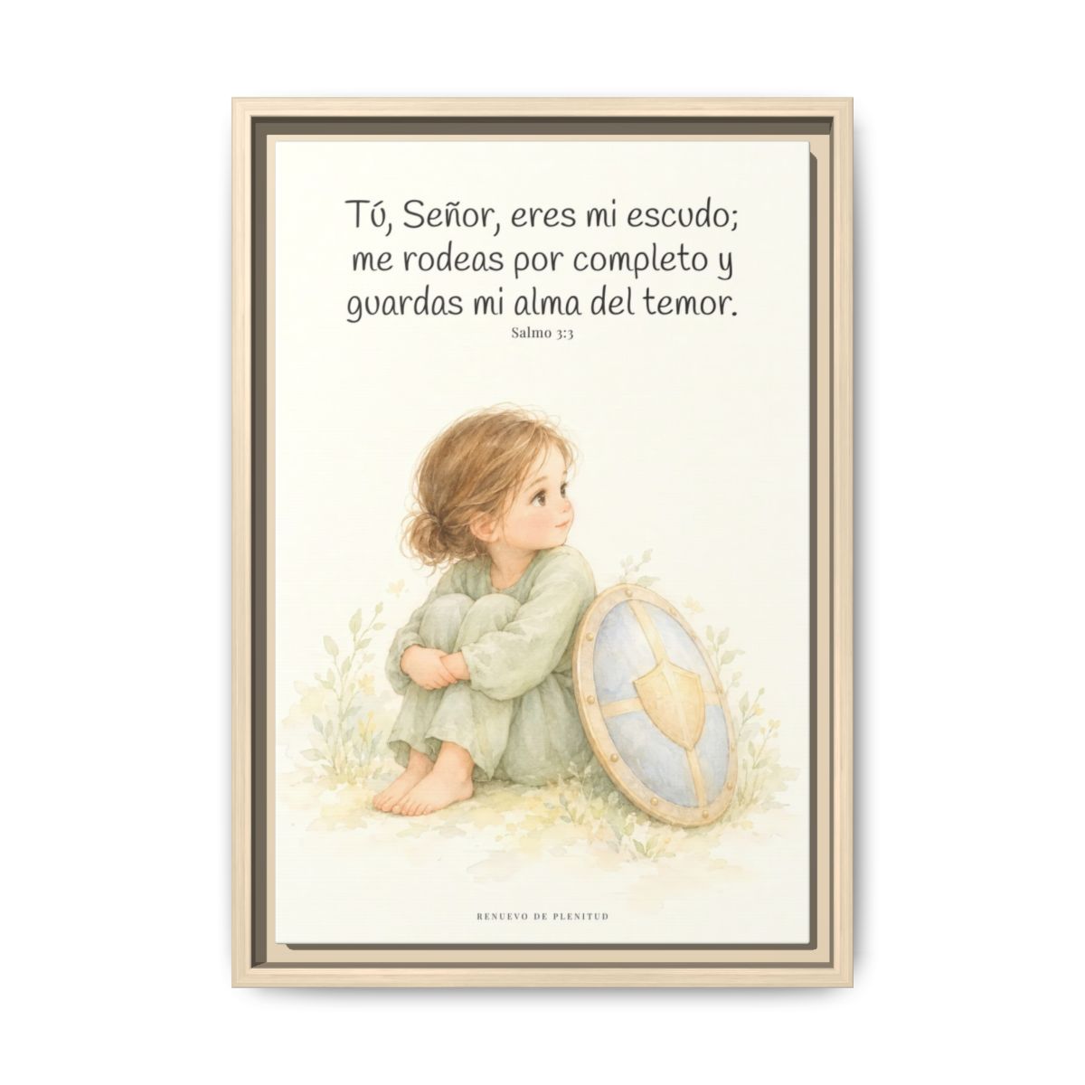 Dios es mi escudo alrededor — Lienzo Cristiano Enmarcado | Salmo 3:3 — 12×18 pulgadas, marco natural, vista frontal