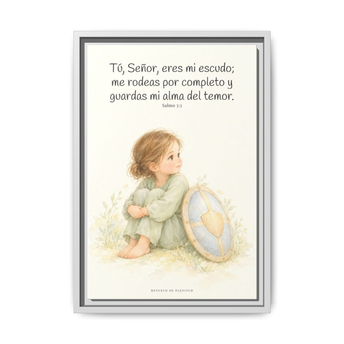 Dios es mi escudo alrededor — Lienzo Cristiano Enmarcado | Salmo 3:3 — 12×18 pulgadas, marco blanco, vista frontal