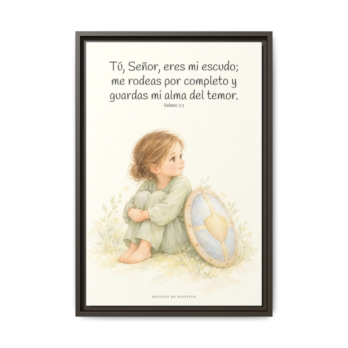 Dios es mi escudo alrededor — Lienzo Cristiano Enmarcado | Salmo 3:3 — 16×24 pulgadas, marco espresso, vista frontal
