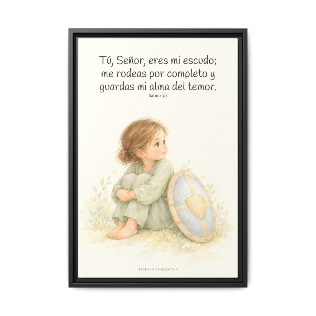 Dios es mi escudo alrededor — Lienzo Cristiano Enmarcado | Salmo 3:3 — 16×24 pulgadas, marco negro, vista frontal
