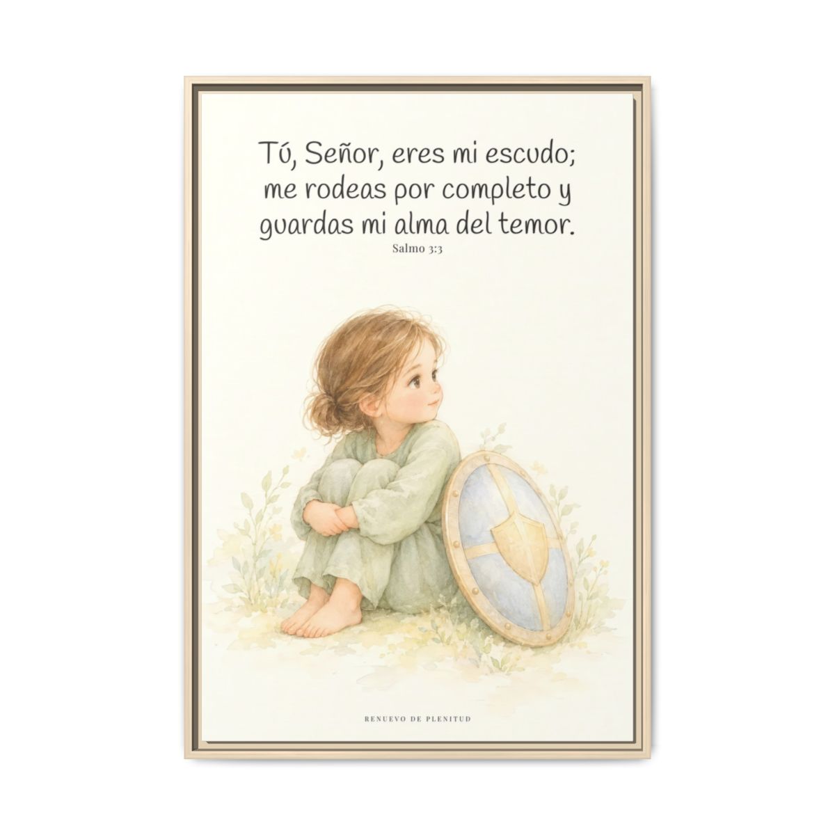 Dios es mi escudo alrededor — Lienzo Cristiano Enmarcado | Salmo 3:3 — 24×36 pulgadas, marco natural, vista frontal