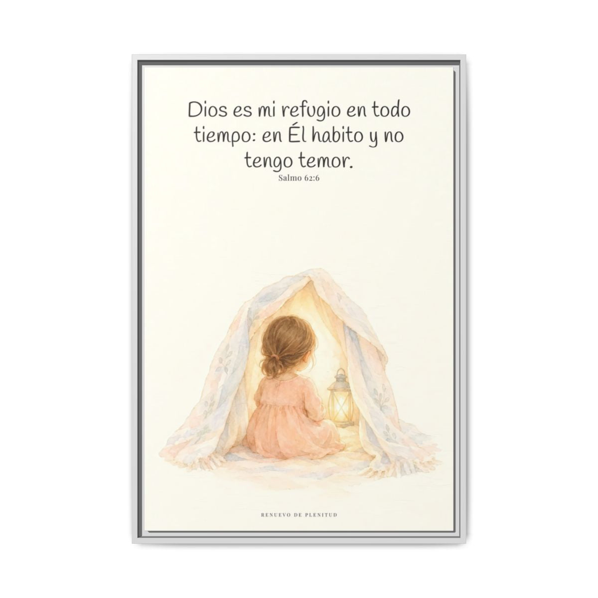 Dios es mi refugio en todo tiempo — Lienzo Cristiano Enmarcado | Salmo 62:6 — 24×36 pulgadas, marco blanco, vista frontal