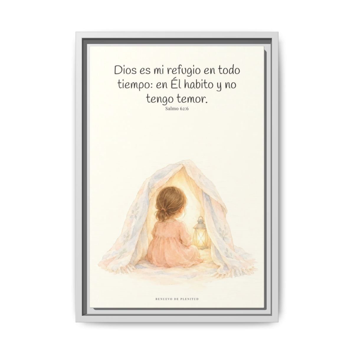 Dios es mi refugio en todo tiempo — Lienzo Cristiano Enmarcado | Salmo 62:6 — 12×18 pulgadas, marco blanco, vista frontal