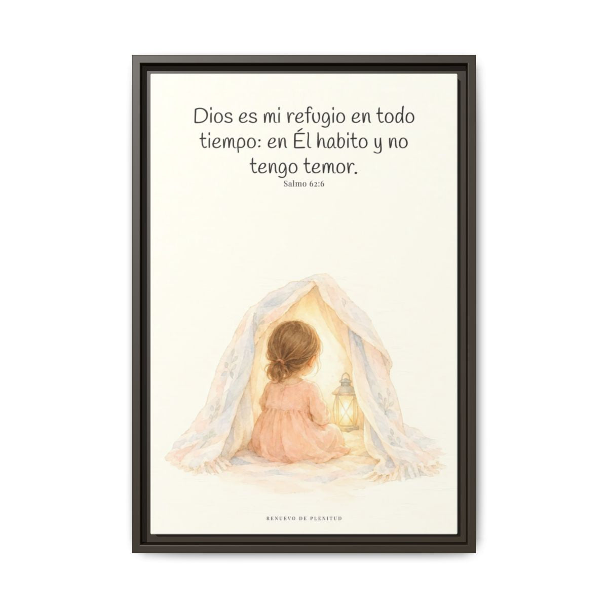 Dios es mi refugio en todo tiempo — Lienzo Cristiano Enmarcado | Salmo 62:6 — 16×24 pulgadas, marco espresso, vista frontal