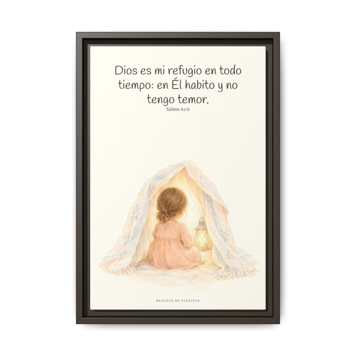 Dios es mi refugio en todo tiempo — Lienzo Cristiano Enmarcado | Salmo 62:6 — 12×18 pulgadas, marco espresso, vista frontal