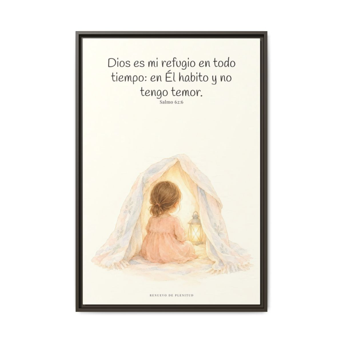 Dios es mi refugio en todo tiempo — Lienzo Cristiano Enmarcado | Salmo 62:6 — 24×36 pulgadas, marco espresso, vista frontal