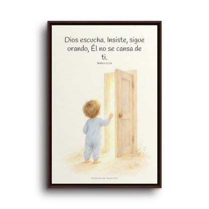 Dios escucha cada oración que le traigo | Cuadro de fe enmarcado | Mateo 17:20 — 24×36 pulgadas, marco espresso, vista frontal