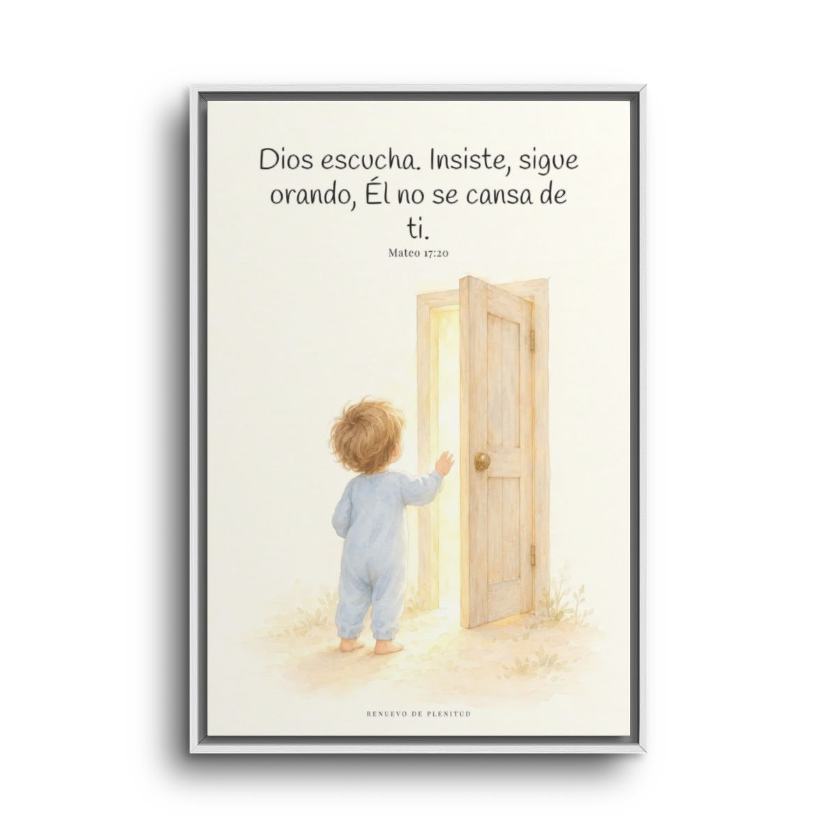 Dios escucha cada oración que le traigo | Cuadro de fe enmarcado | Mateo 17:20 — 24×36 pulgadas, marco blanco, vista frontal