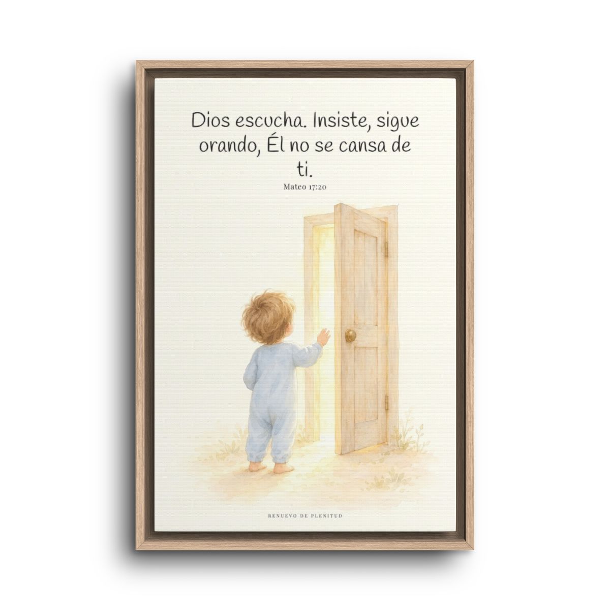 Dios escucha cada oración que le traigo | Cuadro de fe enmarcado | Mateo 17:20 — 16×24 pulgadas, marco natural, vista frontal