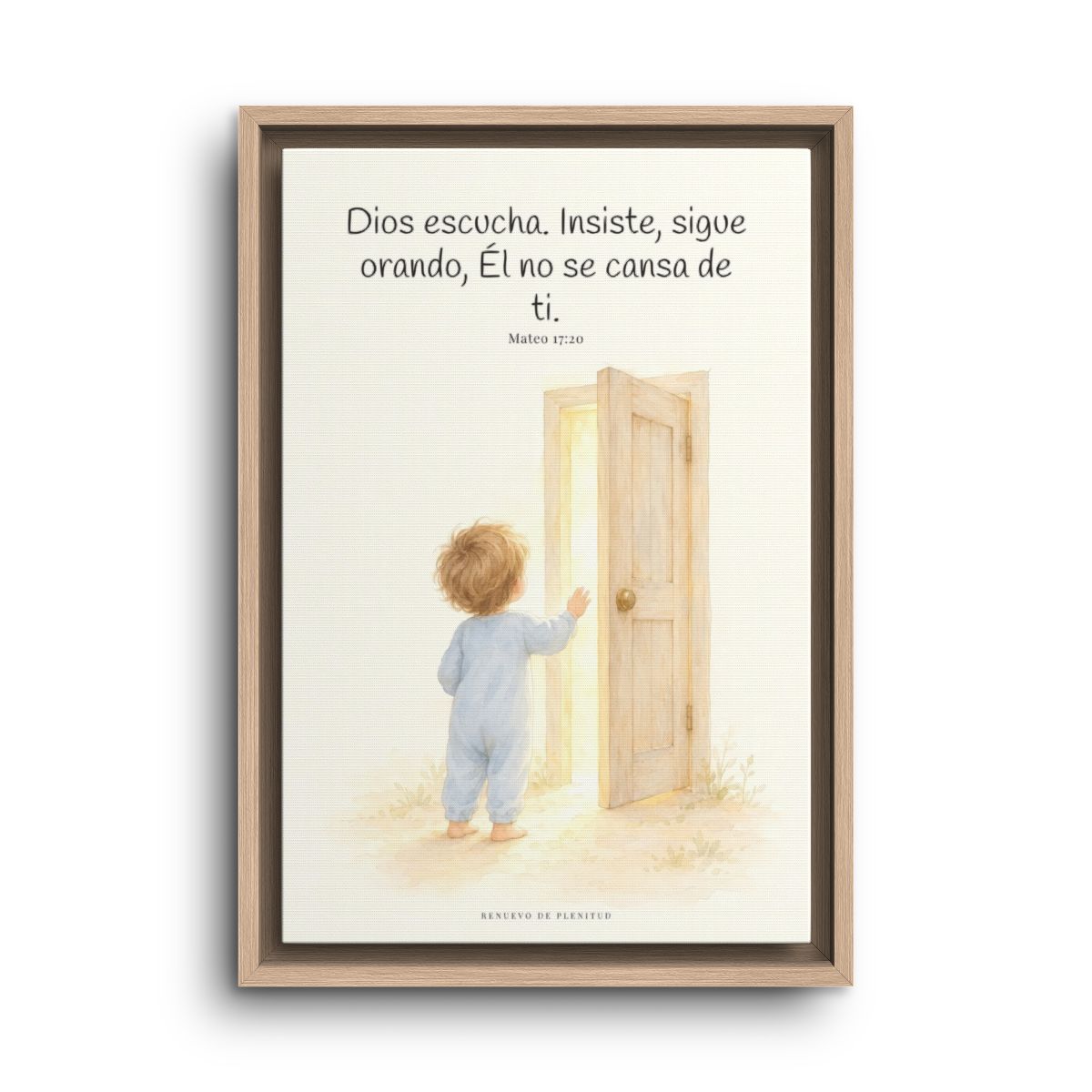 Dios escucha cada oración que le traigo | Cuadro de fe enmarcado | Mateo 17:20 — 12×18 pulgadas, marco natural, vista frontal