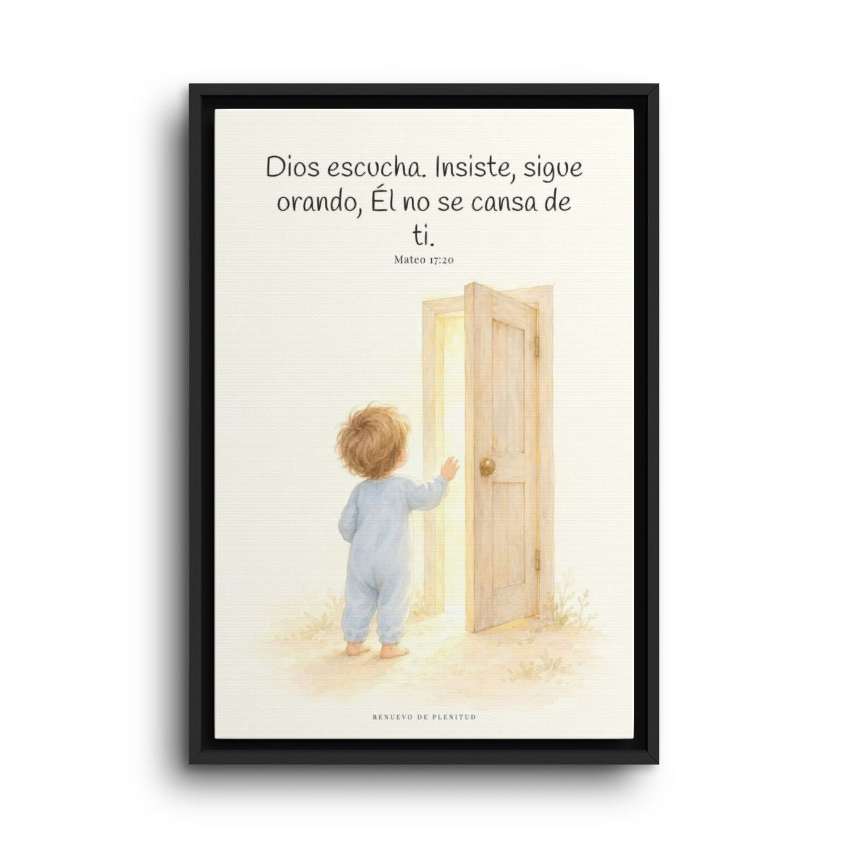 Dios escucha cada oración que le traigo | Cuadro de fe enmarcado | Mateo 17:20 — 16×24 pulgadas, marco negro, vista frontal