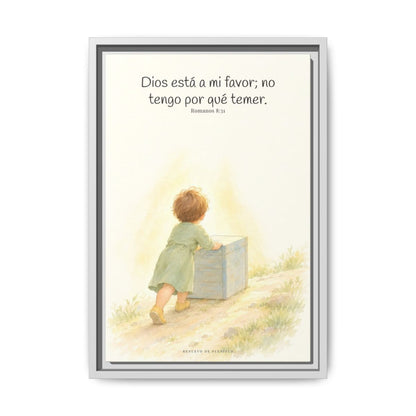 Dios está a mi favor — Lienzo Cristiano Enmarcado | Romanos 8:31 — 12×18 pulgadas, marco blanco, vista frontal