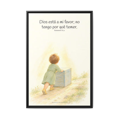 Dios está a mi favor — Lienzo Cristiano Enmarcado | Romanos 8:31 — 24×36 pulgadas, marco negro, vista frontal