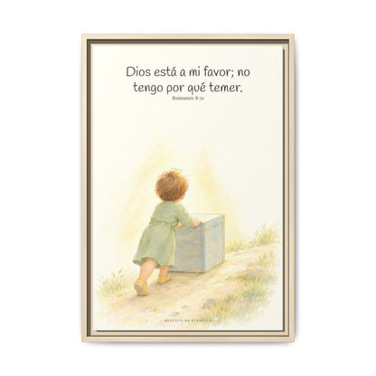 Dios está a mi favor — Lienzo Cristiano Enmarcado | Romanos 8:31 — 16×24 pulgadas, marco natural, vista frontal
