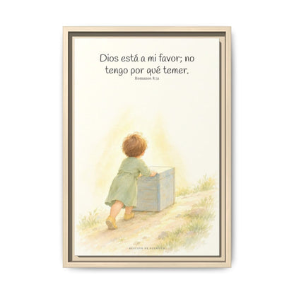 Dios está a mi favor — Lienzo Cristiano Enmarcado | Romanos 8:31 — 12×18 pulgadas, marco natural, vista frontal