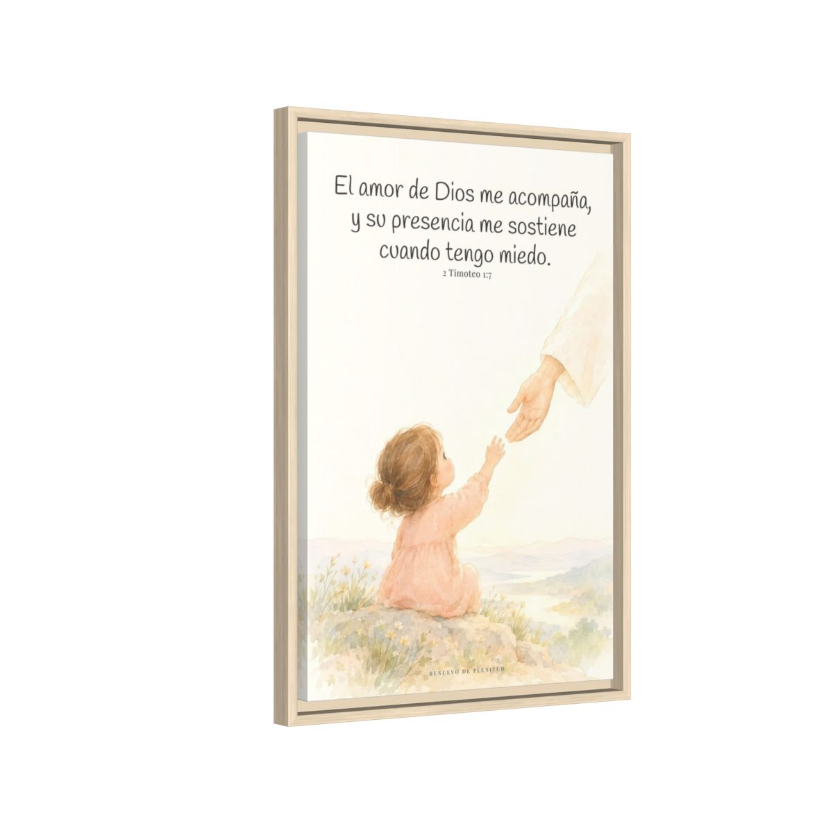Dios está conmigo y no me suelta — Lienzo Cristiano Enmarcado | 2 Timoteo 1:7 — 16×24 pulgadas, marco natural, vista lateral del marco flotante