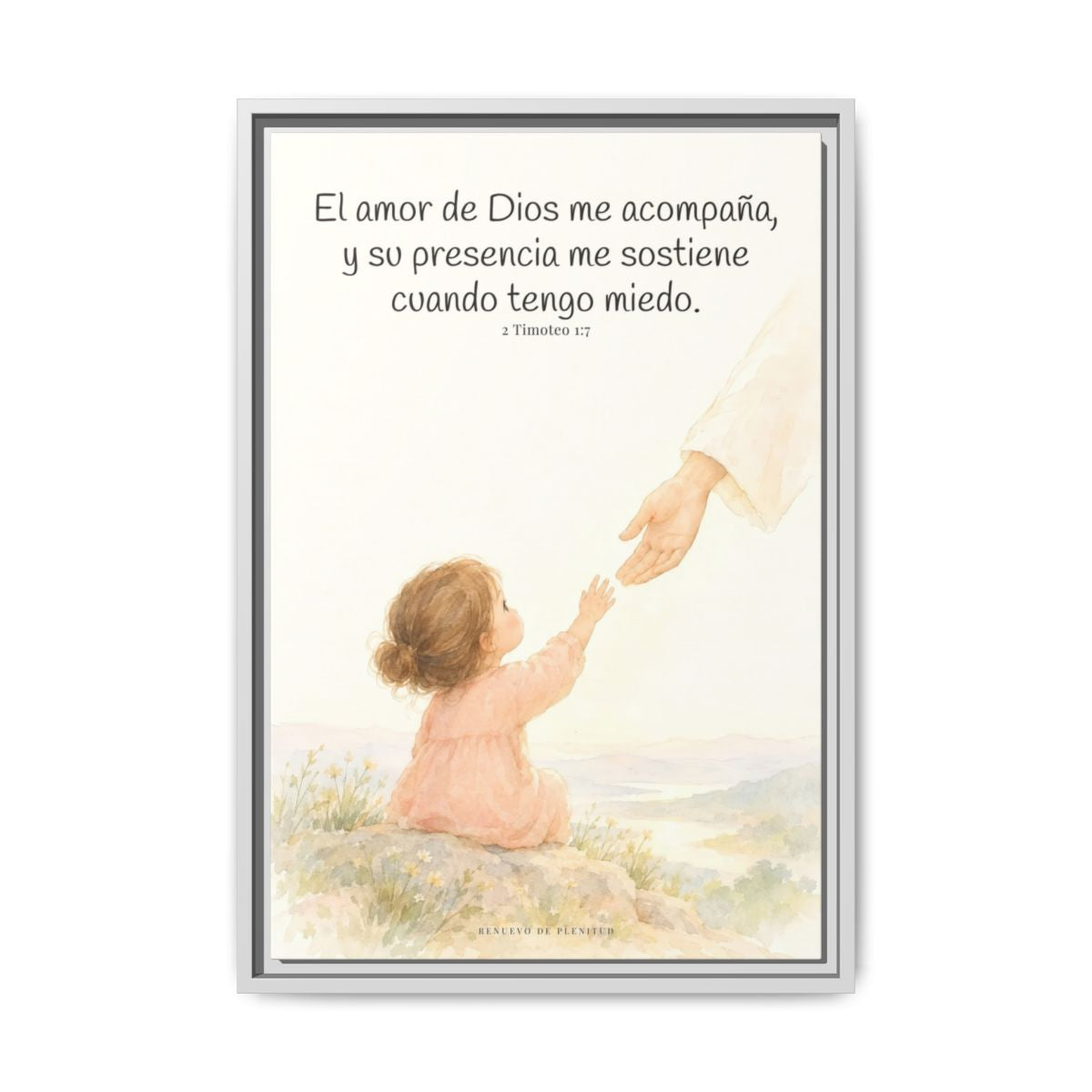 Dios está conmigo y no me suelta — Lienzo Cristiano Enmarcado | 2 Timoteo 1:7 — 16×24 pulgadas, marco blanco, vista frontal