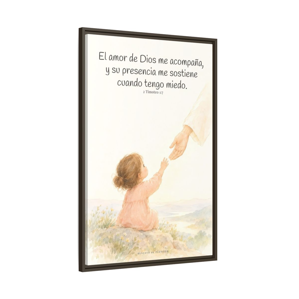 Dios está conmigo y no me suelta — Lienzo Cristiano Enmarcado | 2 Timoteo 1:7 — 24×36 pulgadas, marco espresso, vista lateral del marco flotante