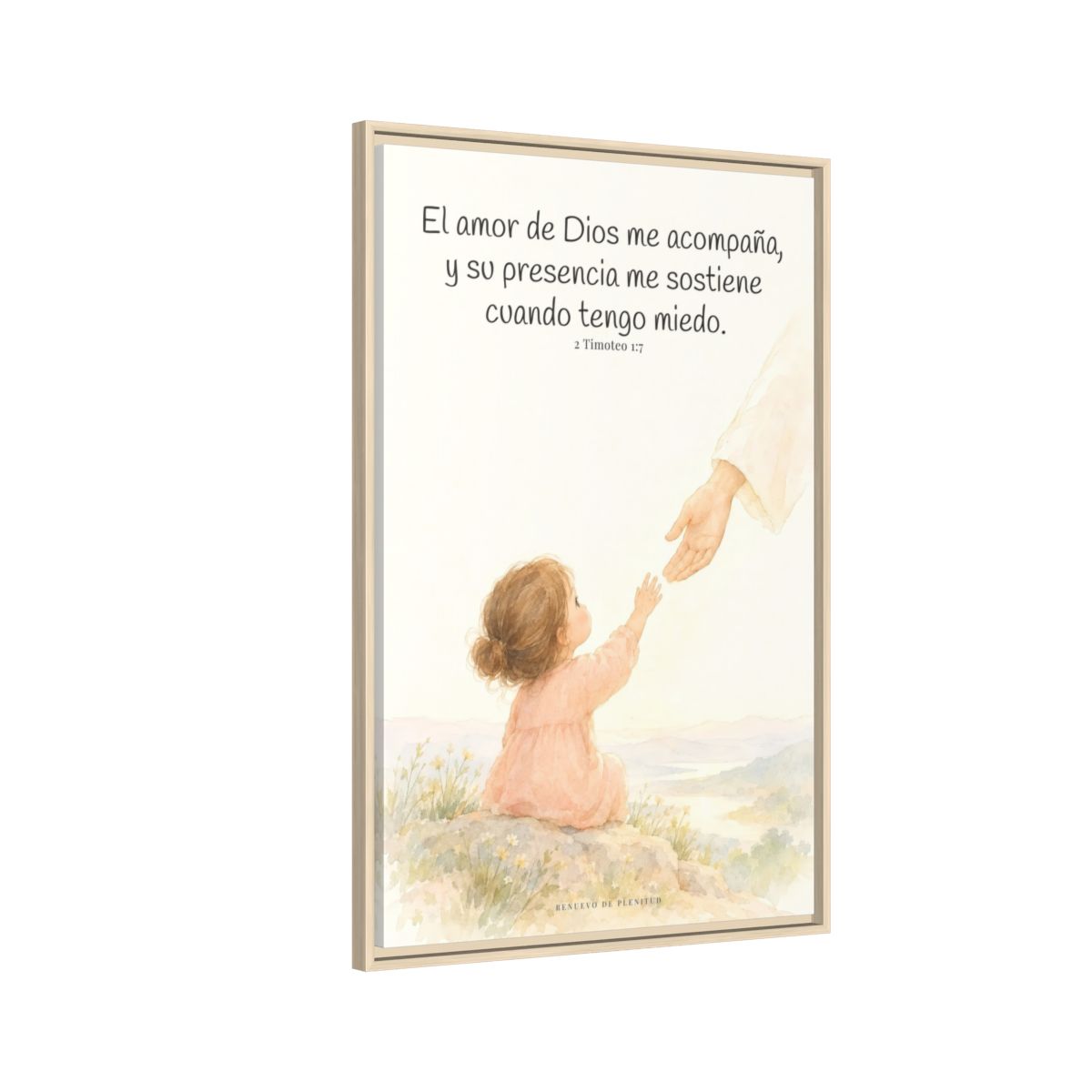 Dios está conmigo y no me suelta — Lienzo Cristiano Enmarcado | 2 Timoteo 1:7 — 24×36 pulgadas, marco natural, vista lateral del marco flotante
