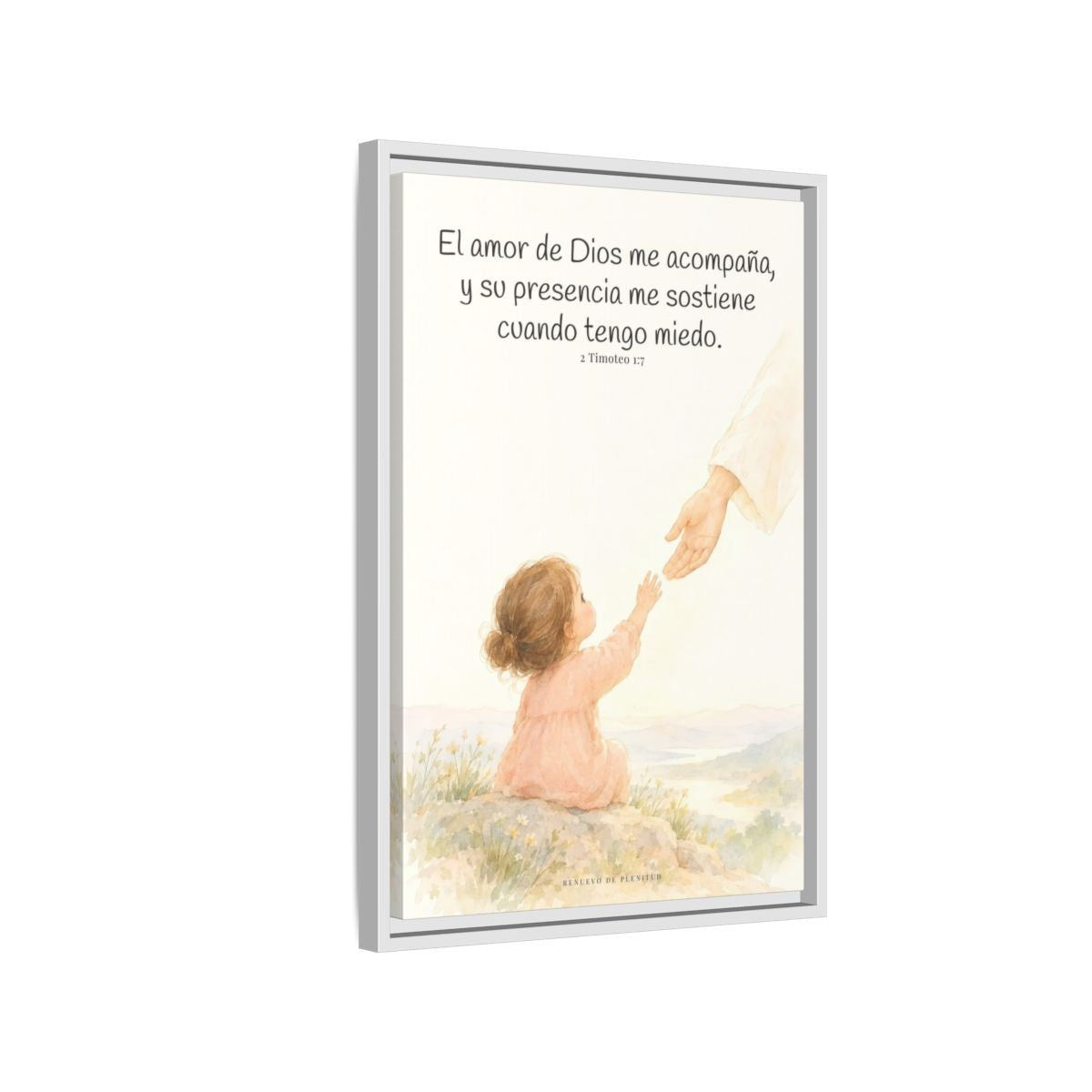 Dios está conmigo y no me suelta — Lienzo Cristiano Enmarcado | 2 Timoteo 1:7 — 16×24 pulgadas, marco blanco, vista lateral del marco flotante