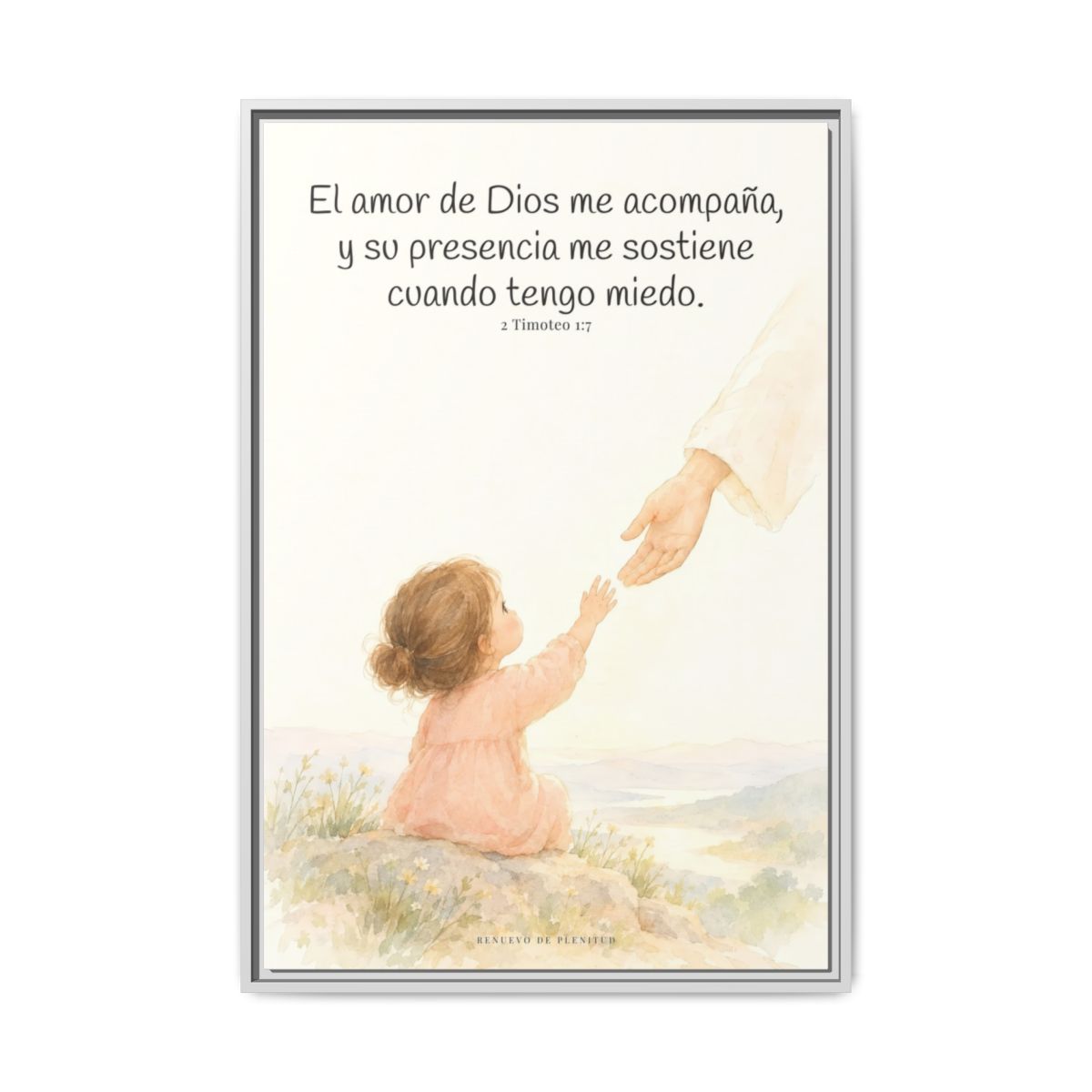 Dios está conmigo y no me suelta — Lienzo Cristiano Enmarcado | 2 Timoteo 1:7 — 24×36 pulgadas, marco blanco, vista frontal