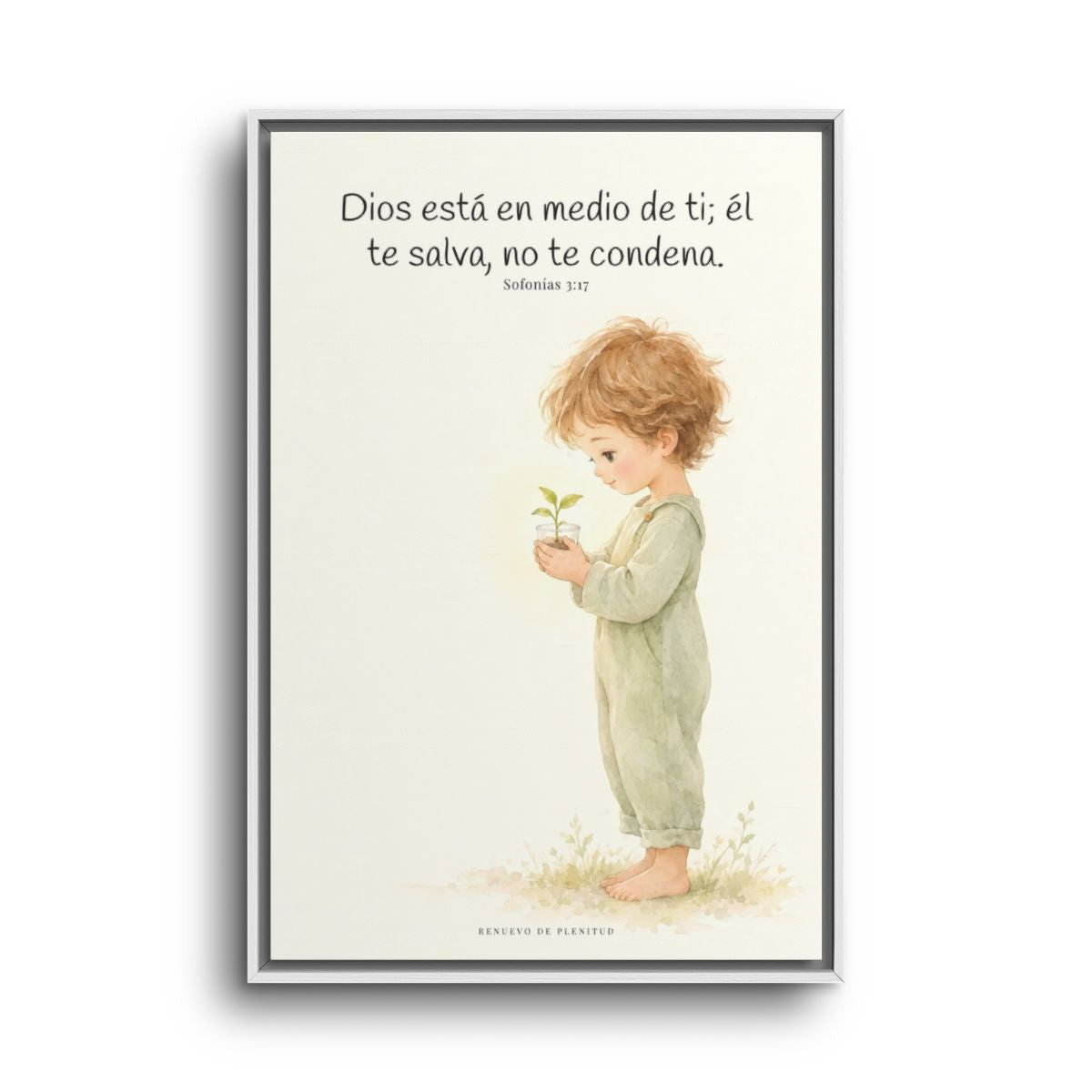 Dios está en medio de ti para salvarte | Cuadro de inspiración bíblica | Sofonías 3:17 — 24×36 pulgadas, marco blanco, vista frontal