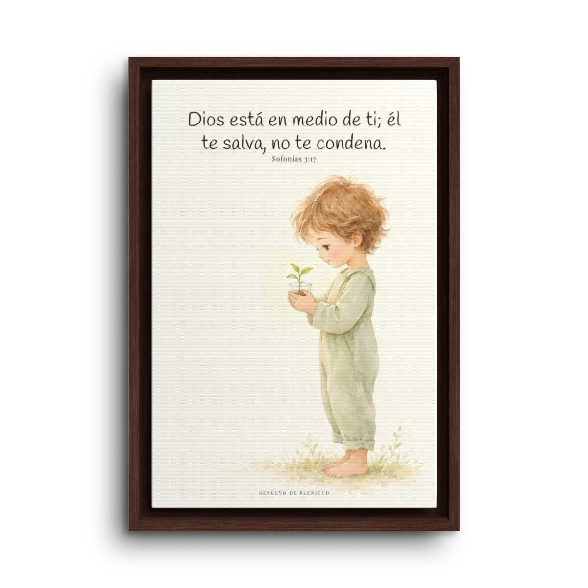 Dios está en medio de ti para salvarte | Cuadro de inspiración bíblica | Sofonías 3:17 — 12×18 pulgadas, marco espresso, vista frontal