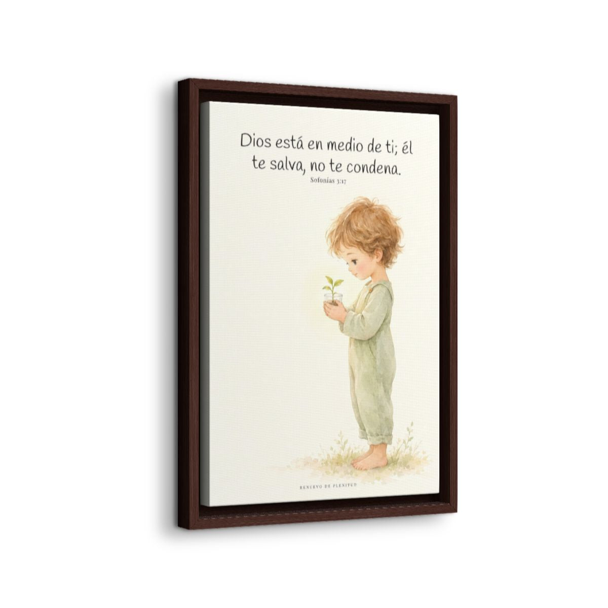 Dios está en medio de ti para salvarte | Cuadro de inspiración bíblica | Sofonías 3:17 — 12×18 pulgadas, marco espresso, vista lateral del marco flotante