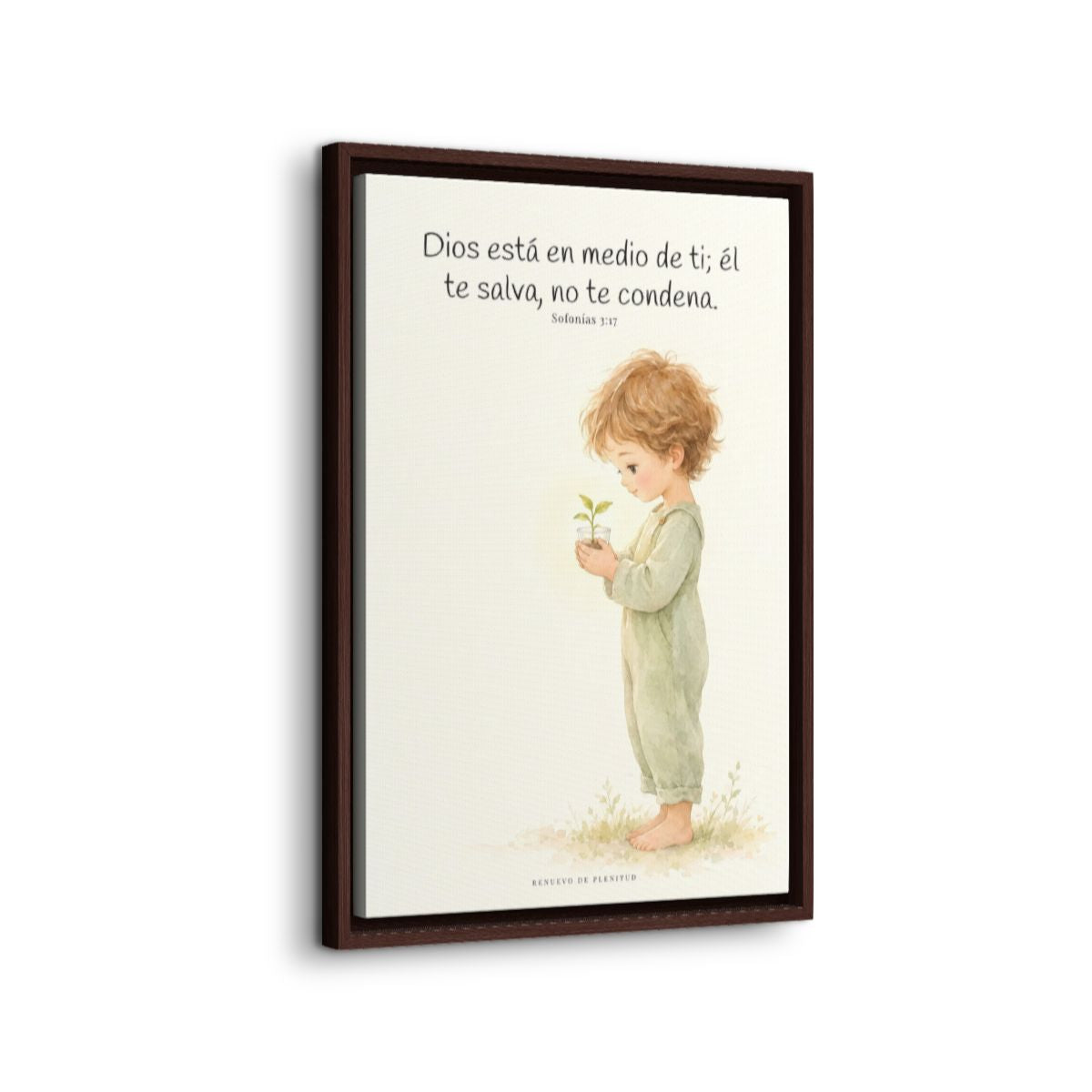 Dios está en medio de ti para salvarte | Cuadro de inspiración bíblica | Sofonías 3:17 — 16×24 pulgadas, marco espresso, vista lateral del marco flotante