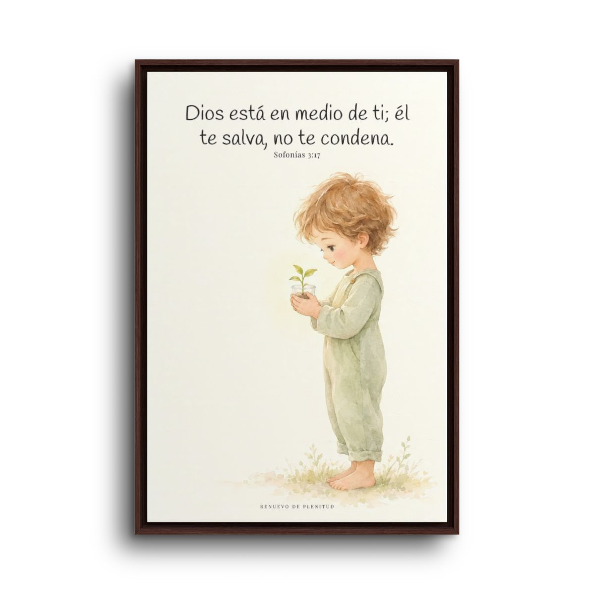Dios está en medio de ti para salvarte | Cuadro de inspiración bíblica | Sofonías 3:17 — 24×36 pulgadas, marco espresso, vista frontal