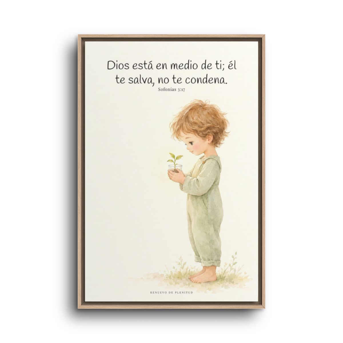 Dios está en medio de ti para salvarte | Cuadro de inspiración bíblica | Sofonías 3:17 — 24×36 pulgadas, marco natural, vista frontal