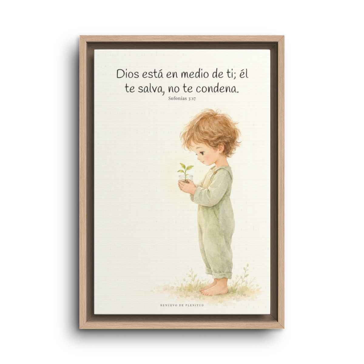 Dios está en medio de ti para salvarte | Cuadro de inspiración bíblica | Sofonías 3:17 — 12×18 pulgadas, marco natural, vista frontal