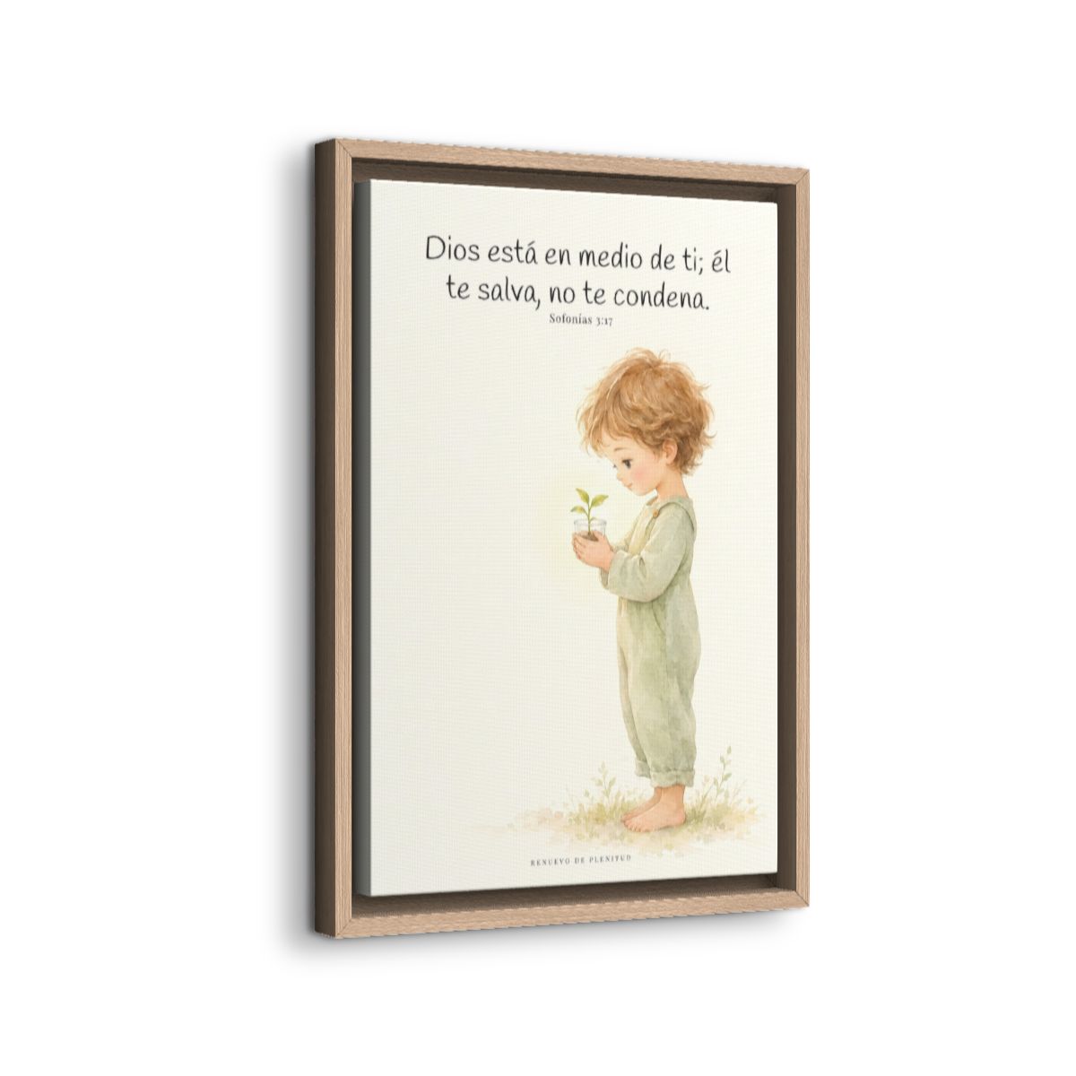 Dios está en medio de ti para salvarte | Cuadro de inspiración bíblica | Sofonías 3:17 — 12×18 pulgadas, marco natural, vista lateral del marco flotante